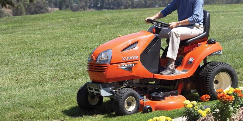 Orange riding lawn online mower